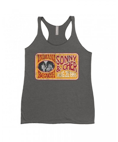 Sonny & Cher Ladies' Tank Top | Indiana Beach Red And Gold Concert Banner Distressed Shirt $6.29 Shirts