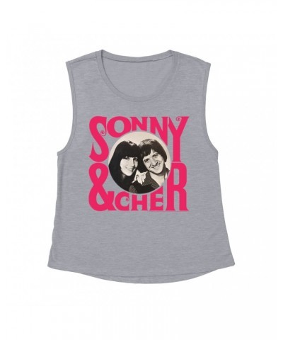 Sonny & Cher Ladies' Muscle Tank Top | Retro Pink Logo And Photo Shirt $3.71 Shirts