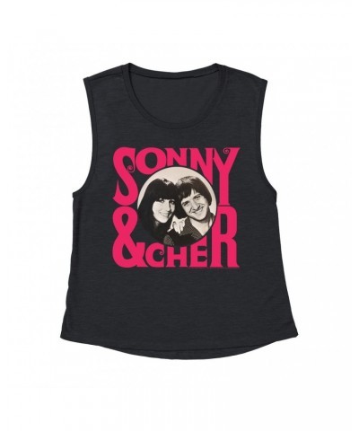 Sonny & Cher Ladies' Muscle Tank Top | Retro Pink Logo And Photo Shirt $3.71 Shirts