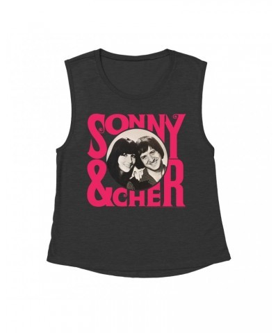 Sonny & Cher Ladies' Muscle Tank Top | Retro Pink Logo And Photo Shirt $3.71 Shirts