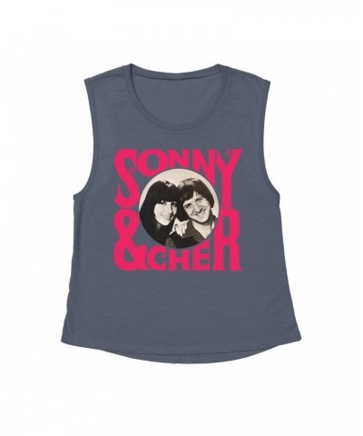 Sonny & Cher Ladies' Muscle Tank Top | Retro Pink Logo And Photo Shirt $3.71 Shirts