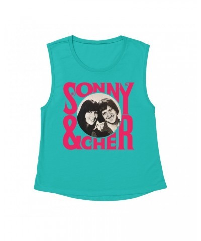 Sonny & Cher Ladies' Muscle Tank Top | Retro Pink Logo And Photo Shirt $3.71 Shirts