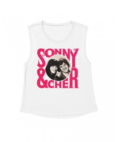 Sonny & Cher Ladies' Muscle Tank Top | Retro Pink Logo And Photo Shirt $3.71 Shirts