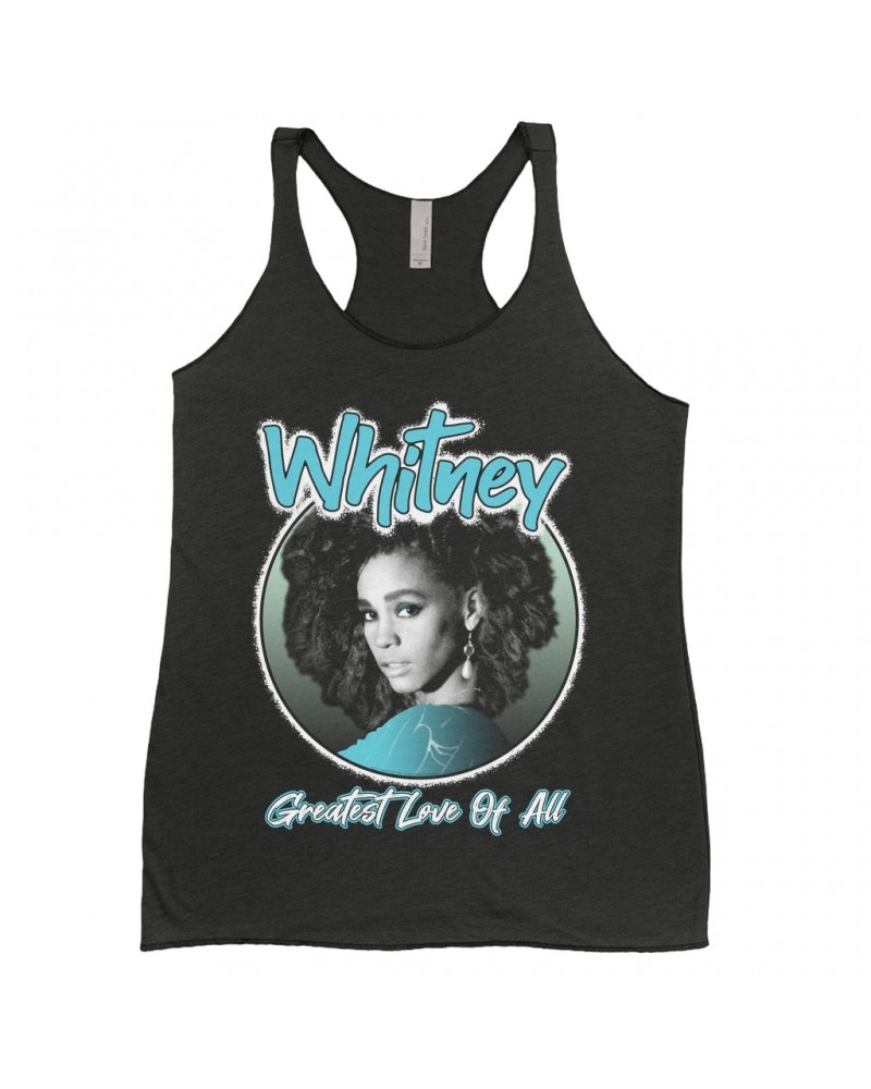 Whitney Houston Ladies' Tank Top | Turquoise Greatest Love Of All Album Design Shirt $12.99 Shirts