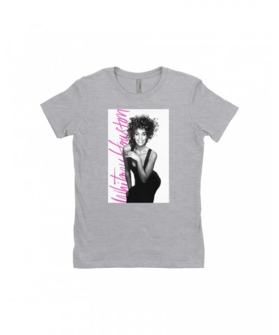 Whitney Houston Ladies' Boyfriend T-Shirt | Album Photo With Hot Pink Signature Image Shirt $7.67 Shirts