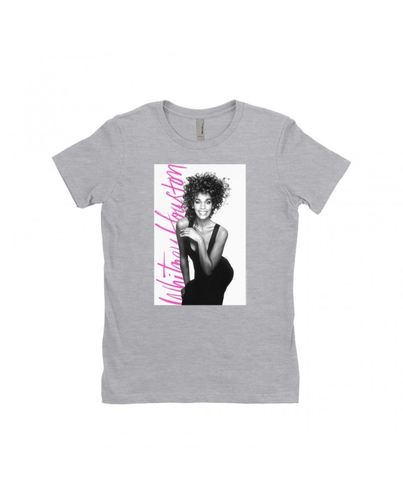 Whitney Houston Ladies' Boyfriend T-Shirt | Album Photo With Hot Pink Signature Image Shirt $7.67 Shirts