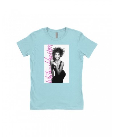 Whitney Houston Ladies' Boyfriend T-Shirt | Album Photo With Hot Pink Signature Image Shirt $7.67 Shirts