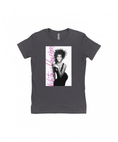 Whitney Houston Ladies' Boyfriend T-Shirt | Album Photo With Hot Pink Signature Image Shirt $7.67 Shirts