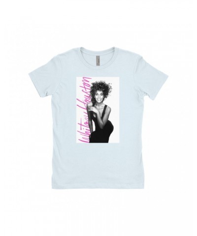 Whitney Houston Ladies' Boyfriend T-Shirt | Album Photo With Hot Pink Signature Image Shirt $7.67 Shirts