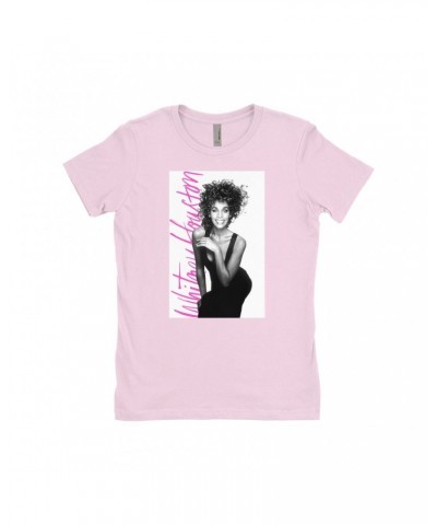 Whitney Houston Ladies' Boyfriend T-Shirt | Album Photo With Hot Pink Signature Image Shirt $7.67 Shirts