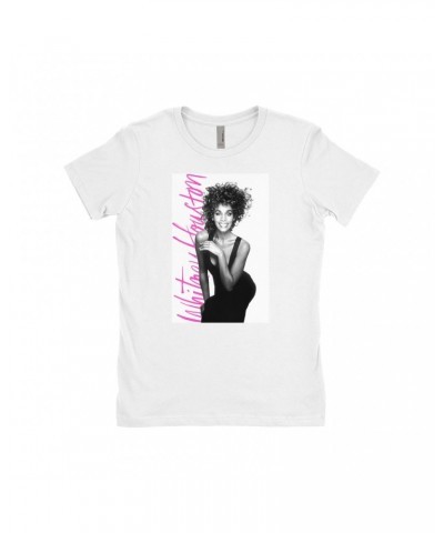 Whitney Houston Ladies' Boyfriend T-Shirt | Album Photo With Hot Pink Signature Image Shirt $7.67 Shirts